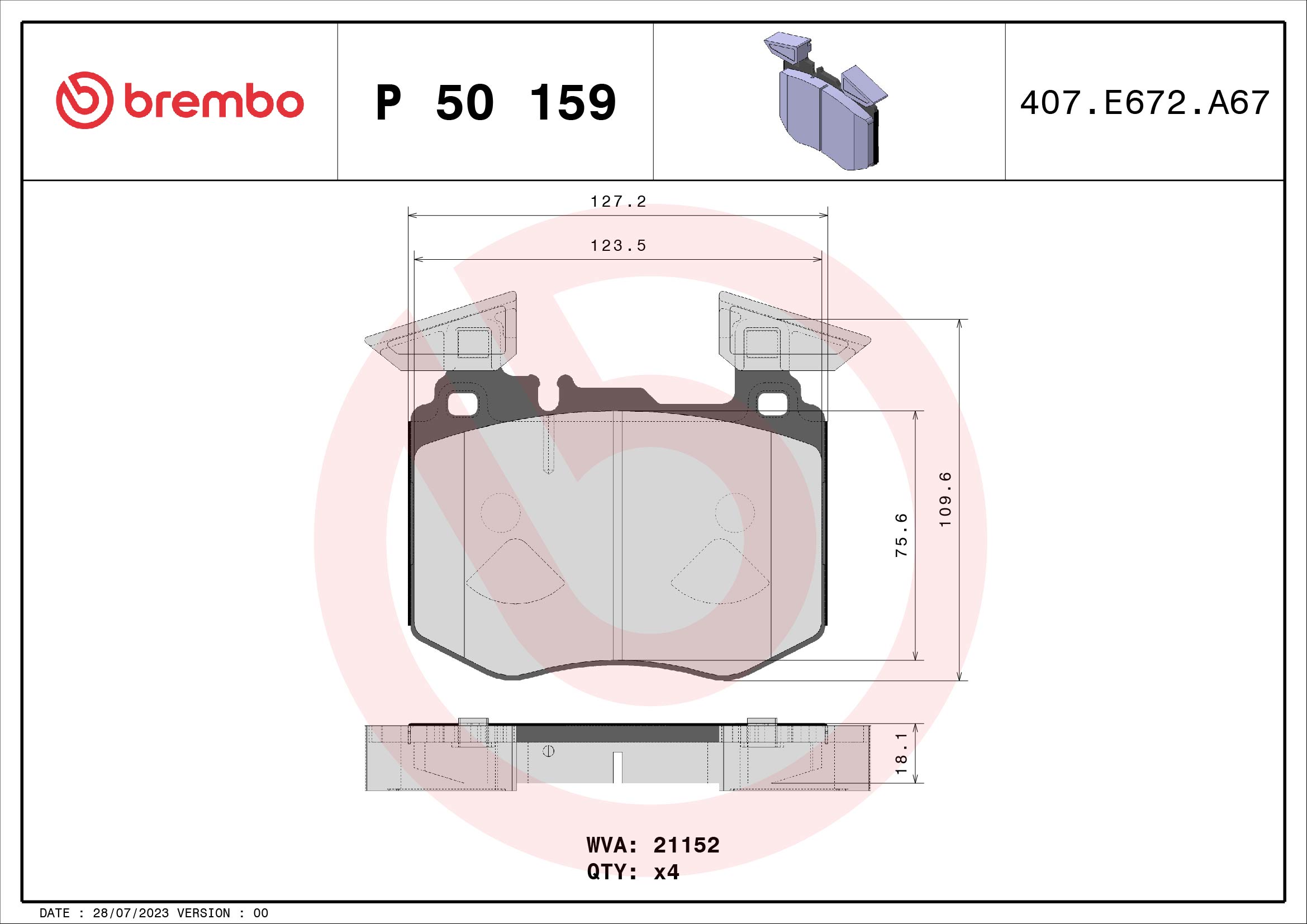 A.B.S. P 50 159 BREMBO Bremsbelagsatz, Scheibenbremse